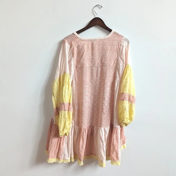 Free People Tunic Mini Dress Large Pastel Boho Womens Shibori Creamsicle - Picture 3 of 5
